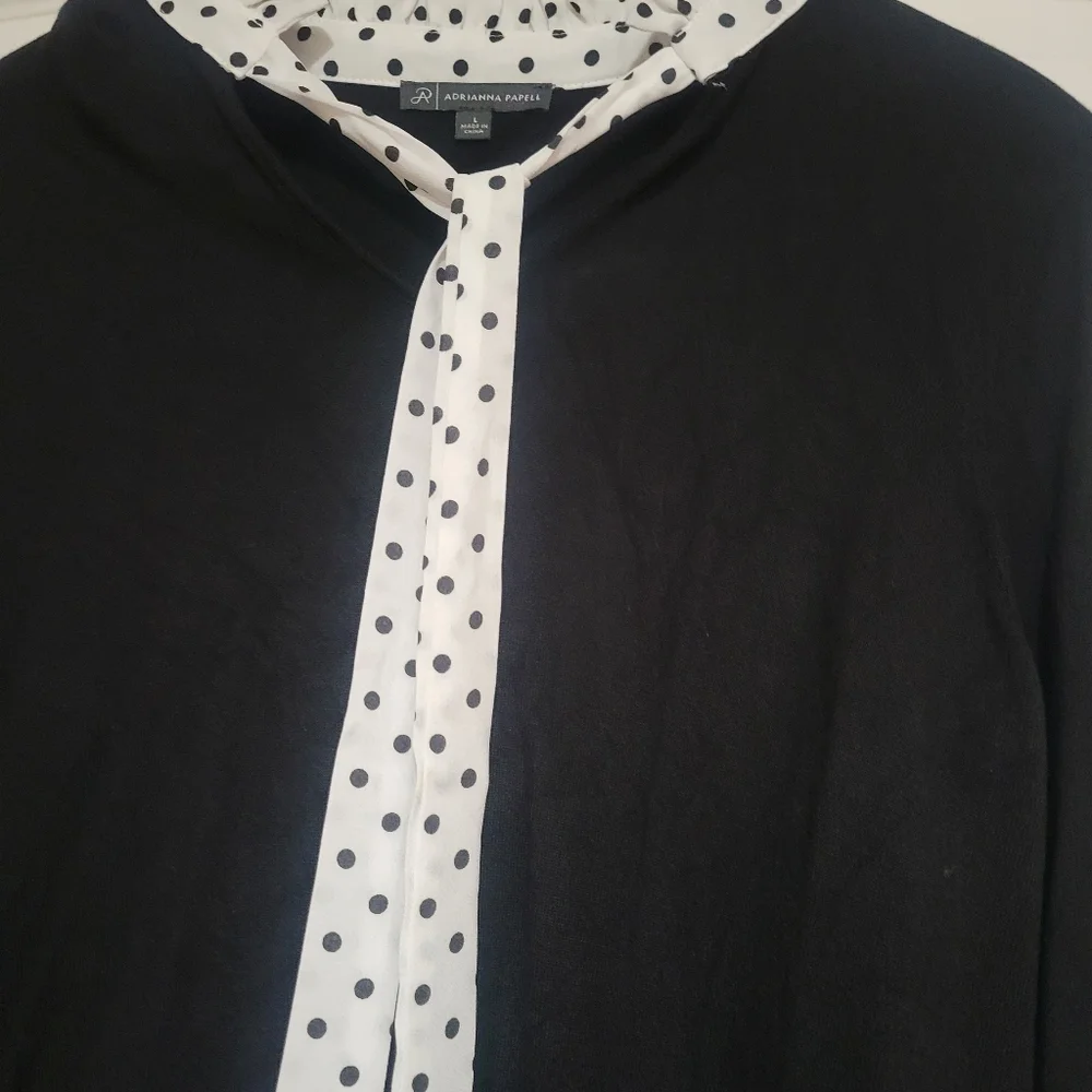 Adrianna Papell Black Sweater Top with Polka Dot Accents - Picture 6 of 8